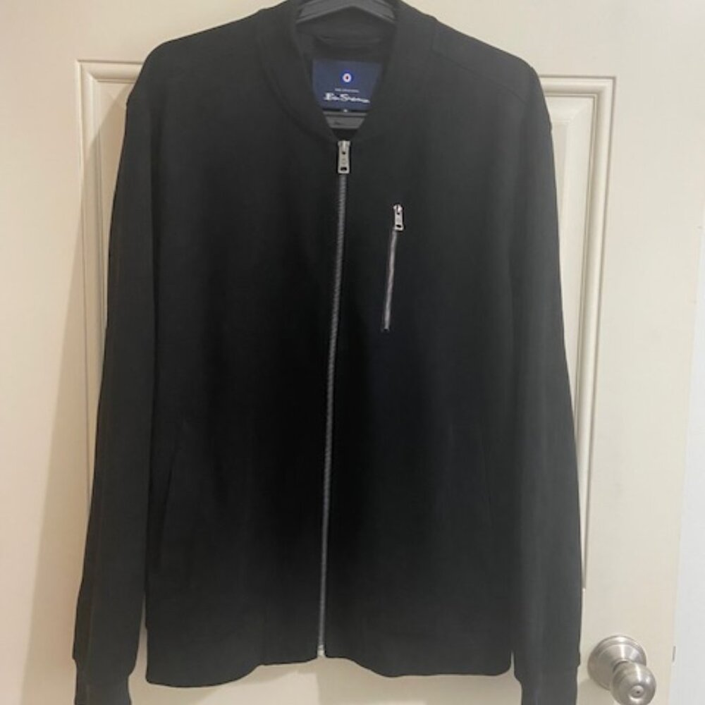 BEN SHERMAN Faux Suede Black Bomber Zip Jacket Size Medium - Picture 2 of 11